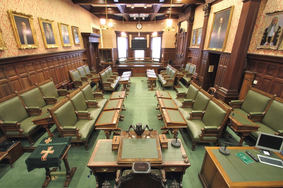 The chamber of the House of Keys (lower chamber) of the Isle of Man