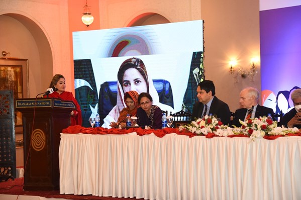 Shandana Gulzar Khan speaks at the event